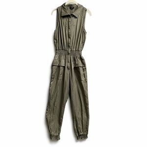 Bebe Olive Utility Jumpsuit Sleeveless Zip Front Size S